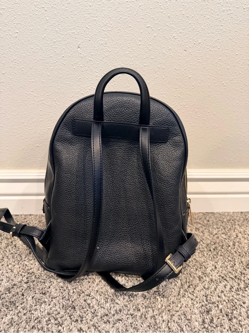 Michael Kors Black Pebbled Leather Backpack with Gold Accents